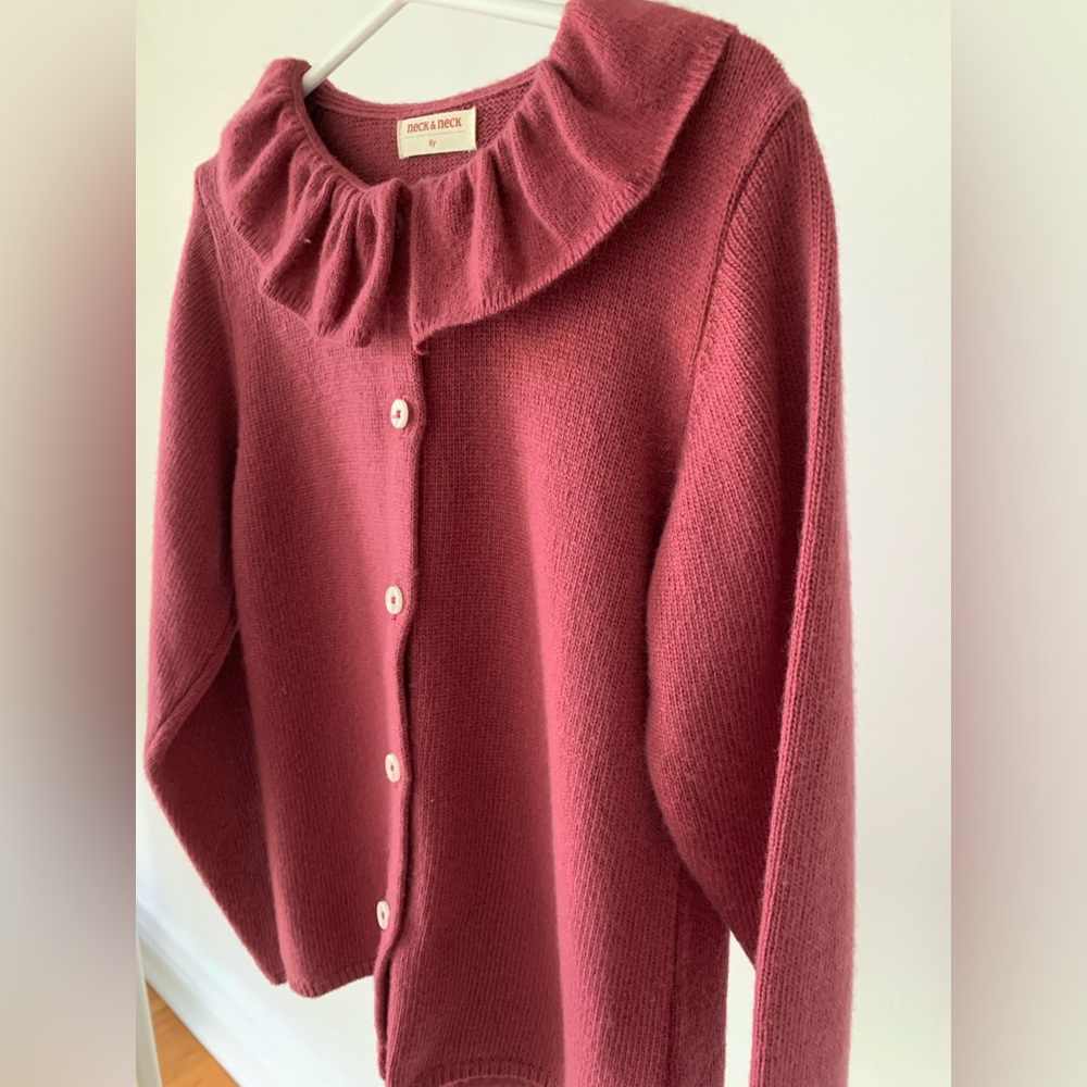 Girls' Ruffle Collar Button-Front Sweater - Dusty Rose - Picture 2 of 9